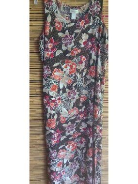 Studio Ease L 14 Sleeveless Vintage Floral Aloha Midi Maxi Dress in Brown Orange